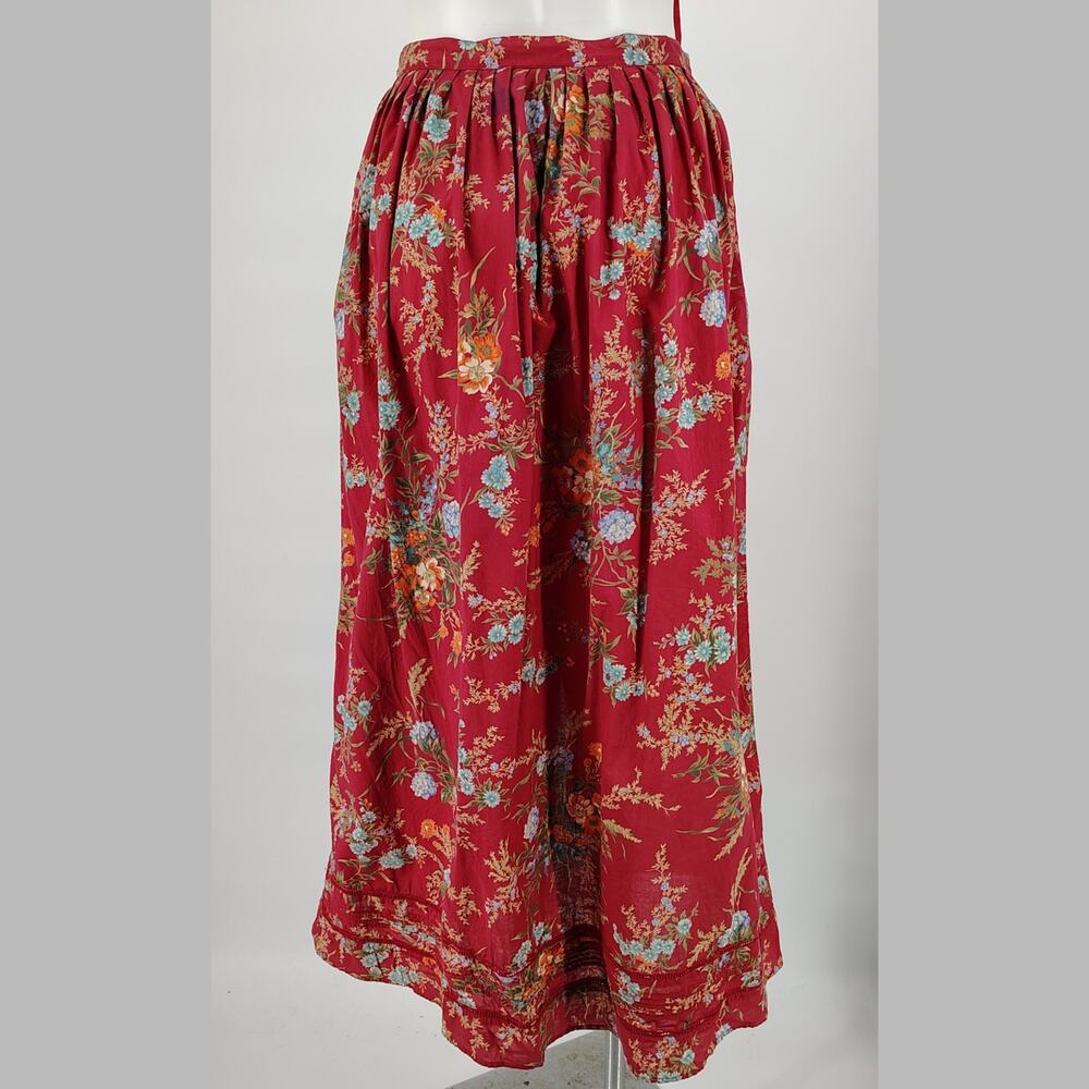 Ralph Lauren Red Floral Button Front FLAWED Midi Skirt 6 Cottagecore Prairie - Picture 4 of 14
